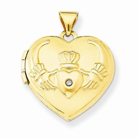 14k Gold Diamond Claddagh Heart Locket