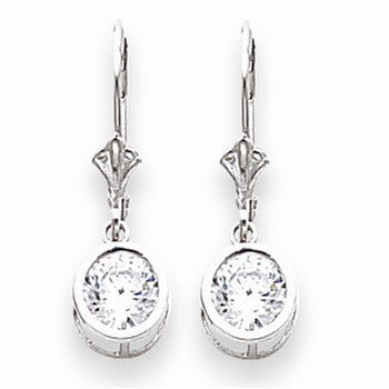 14k White Gold 6mm Cubic Zirconia Leverback Earrings