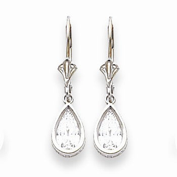 14k White Gold 8x5mm Pear Cubic Zirconia Leverback Earrings