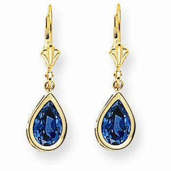 14k Yellow Gold 9x6mm Pear Tanvorite leverback Earring, Jewelry Earrings