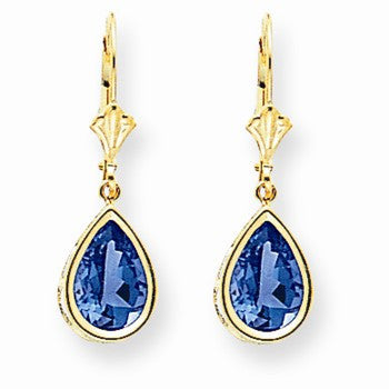 14k Yellow Gold Tanvorite pear leverback Earring, Jewelry Earrings