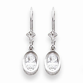 14k White Gold 7x5mm Oval Cubic Zirconia Leverback Earrings