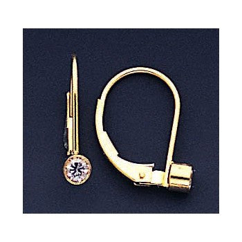 14k Yellow Gold 3.25mm Cubic Zirconia leverback Earring, Jewelry Earrings