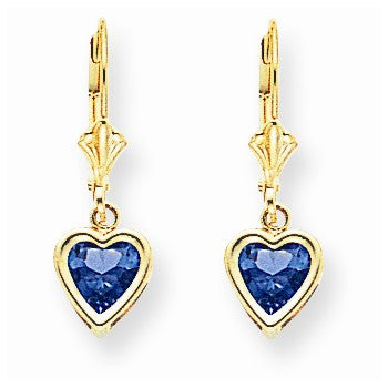 14k Yellow Gold Tanvorite heart leverback Earring, Jewelry Earrings