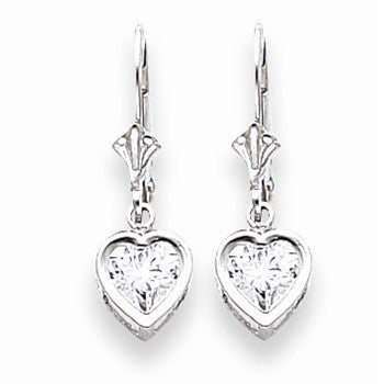 14k White Gold 6mm Heart Cubic Zirconia Earrings