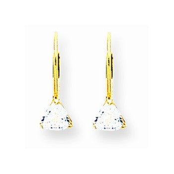 14k Yellow Gold 5mm Trillion Cubic Zirconia Leverback Earrings