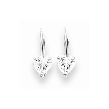 14k White Gold 5mm Heart Cubic Zirconia Leverback Earrings