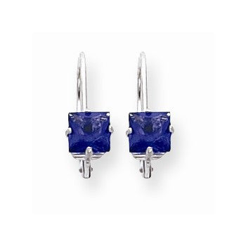 14k White Gold 5mm Princess Cut Tanvorite leverback Earring, Jewelry Earrings