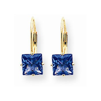 14k Yellow Gold 6mm Princess Cut Tanvorite leverback Earring, Jewelry Earrings