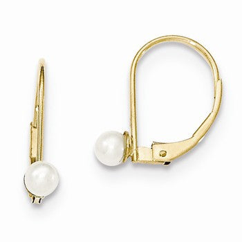 14k Yellow Gold Pearl Leverback Earrings