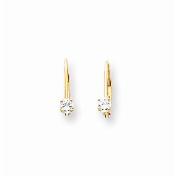 14k Yellow Gold Cubic ZirconiA Quality Diamond Leverback Earrings