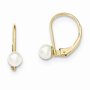 14k Yellow Gold 4.5mm Pearl Leverback Earrings