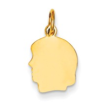 14k Gold Plain Small .018 Gauge Facing Left Engravable Girl Head Charm hide-image