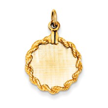 14k Gold Patterned .013 Gauge Circular Engravable Disc with Rope Charm hide-image