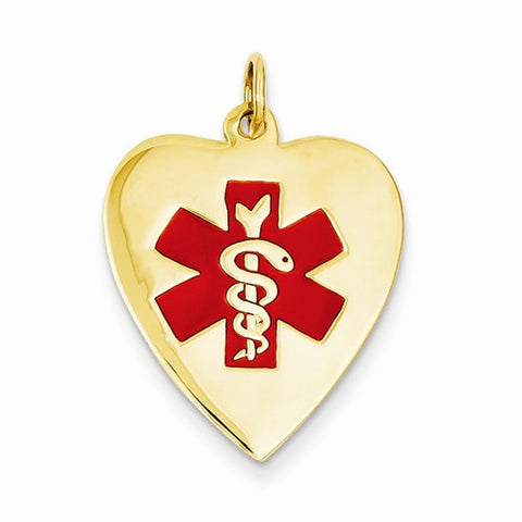 14k Gold Heart-Shaped Polished Enameled Engravable Medical Jewelry pendant, Gorgeous Pendants for Necklace