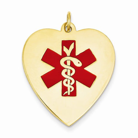14k Gold Heart-Shaped Polished Enameled Engravable Medical Jewelry pendant, Lovely Pendants for Necklace