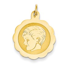 14k Gold Boy Head on .013 Gauge Engravable Scalloped Disc Charm hide-image