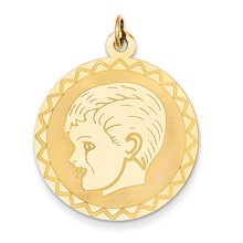 14k Gold Boy Head on .018 Gauge Engravable Scalloped Disc Charm hide-image