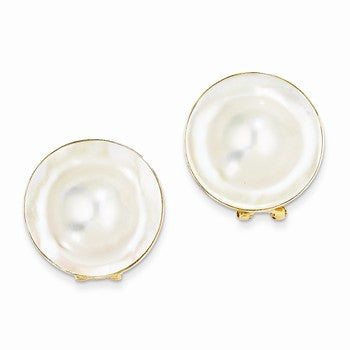 14k Yellow Gold Cultured Mabe Pearl Earrings