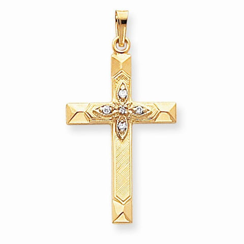 14k Gold AA Diamond Latin Hollow Cross Pendant, Quality AA (G-H Color, SI1-SI2 Clarity)