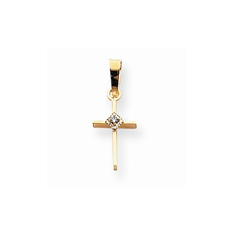 14k Gold Small AA Diamond Cross Pendant, Quality AA (G-H Color, SI1-SI2 Clarity)