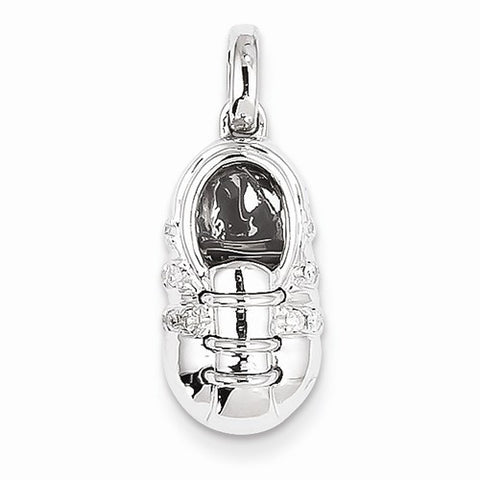 14k White Gold Diamond Baby Boy Shoe Pendant, Quality AA (G-H Color, SI1-SI2 Clarity)