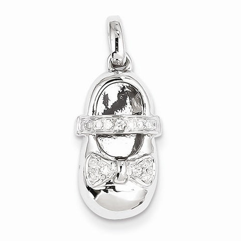14k White Gold Diamond Baby Girl Shoe Pendant, Quality AA (G-H Color, SI1-SI2 Clarity, 0.1 cttw)