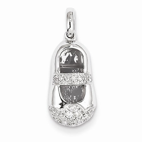14k White Gold Diamond Baby Girl Shoe Pendant, Quality AA (G-H Color, SI1-SI2 Clarity, 0.17 cttw)