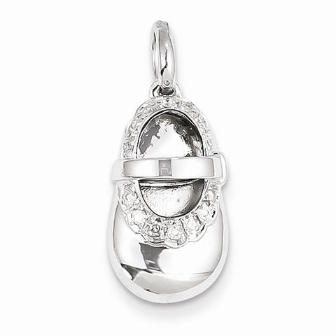 14k White Gold Diamond Baby Girl Shoe Pendant, Quality AA (G-H Color, SI1-SI2 Clarity, 0.08 cttw)