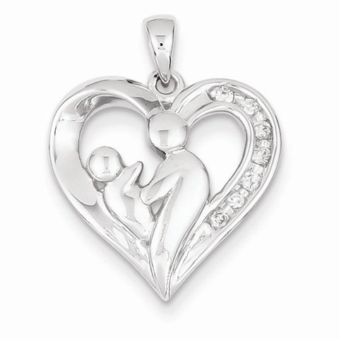 14k White Gold Mother & Baby Diamond Heart Pendant, Pendants for Necklace
