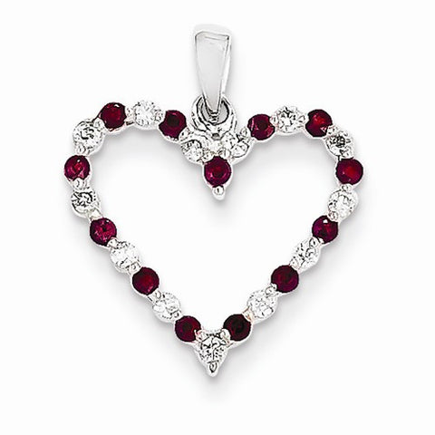 14k White Gold Completed Diamond & Ruby Heart pendant, Adorable Pendants for Necklace
