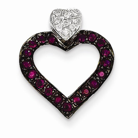 14k White Gold Completed Diamond & Ruby Heart pendant, Dazzling Pendants for Necklace
