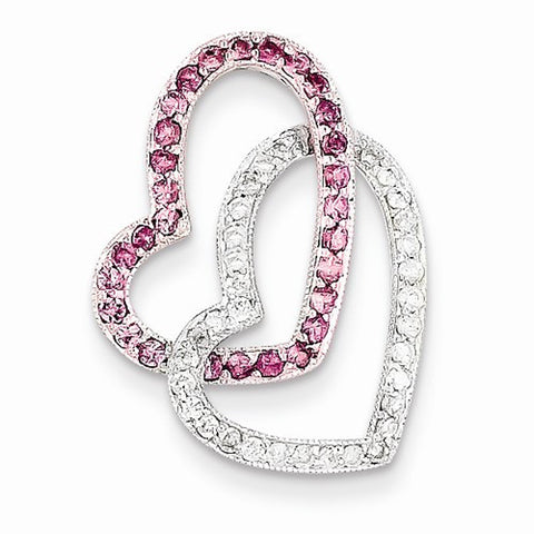 14k White Gold Pink Sapphire & Diamond Chain Slide Pendant, Quality AA (G-H Color, SI1-SI2 Clarity, 0.23 cttw)