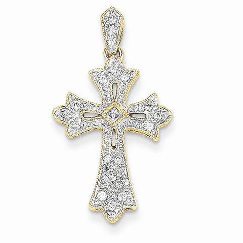 14k Gold Filigree Diamond Cross Pendant, Quality AA (G-H Color, SI1-SI2 Clarity)