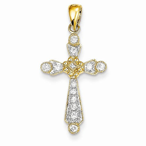 14k Gold Diamond Cross Pendant, Quality AA (G-H Color, SI1-SI2 Clarity, 0.2 cttw)
