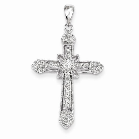 14k White Gold Filigree Diamond Cross Pendant, Quality AA (G-H Color, SI1-SI2 Clarity, 0.27 cttw)