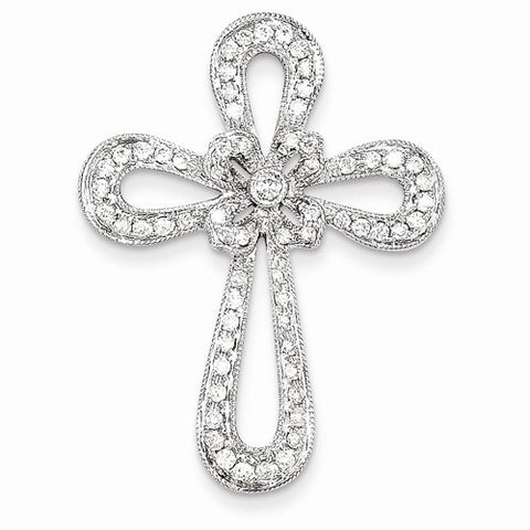 14k White Gold Filigree Diamond Cross Pendant, Quality AA (G-H Color, SI1-SI2 Clarity, 0.59 cttw)