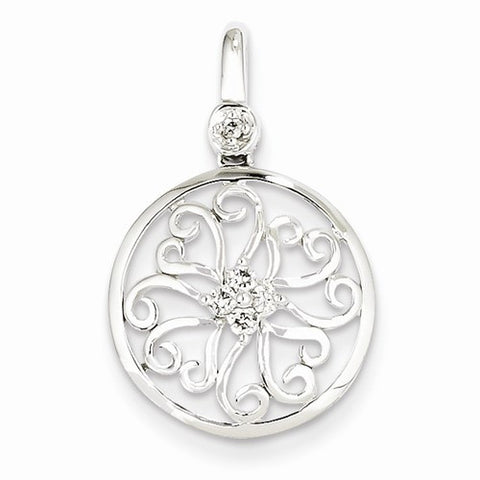 14k White Gold Diamond Filigree Circle Pendant, Quality AA (G-H Color, SI1-SI2 Clarity)