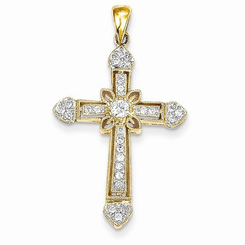 14k Gold Diamond Cross Pendant, Quality AA (G-H Color, SI1-SI2 Clarity, 0.27 cttw)