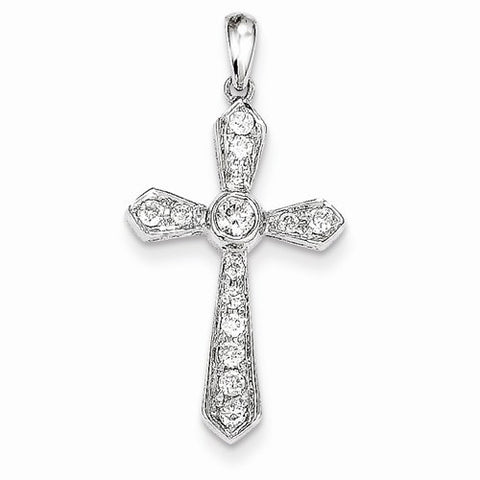 14k White Gold Diamond Cross Pendant, Quality AA (G-H Color, SI1-SI2 Clarity, 0.32 cttw)