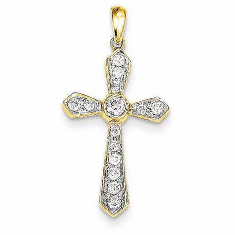 14k Gold Diamond Cross Pendant, Quality AA (G-H Color, SI1-SI2 Clarity, 0.32 cttw)