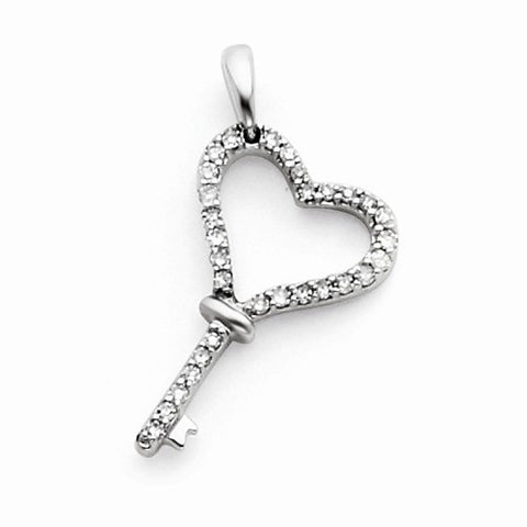 14k White Gold AA Diamond Heart Key Pendant, Quality AA (G-H Color, SI1-SI2 Clarity)