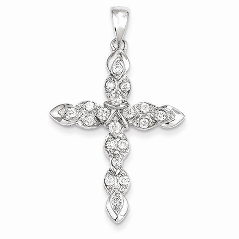 14k White Gold Diamond Cross Pendant, Quality AA (G-H Color, SI1-SI2 Clarity, 0.53 cttw)
