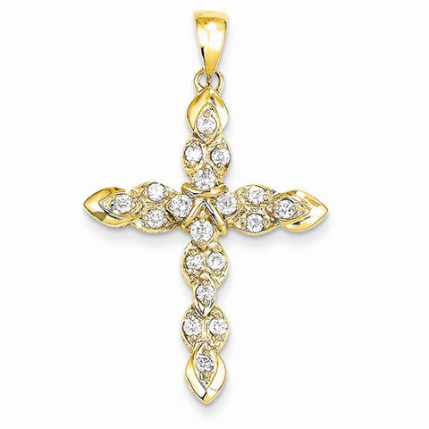 14k Gold Diamond Cross Pendant, Quality AA (G-H Color, SI1-SI2 Clarity, 0.53 cttw)