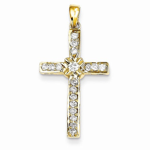 14k Gold Diamond Cross Pendant, Quality AA (G-H Color, SI1-SI2 Clarity, 0.31 cttw)