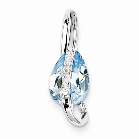 14k White Gold Blue Topaz & Diamond Slide Pendant, Quality A (G-I Color, SI2 Clarity)