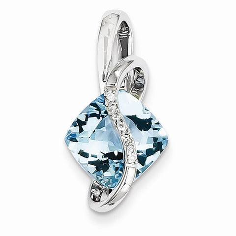 14k White Gold Blue Topaz and Diamond Slide Pendant, Quality A (G-I Color, SI2 Clarity)