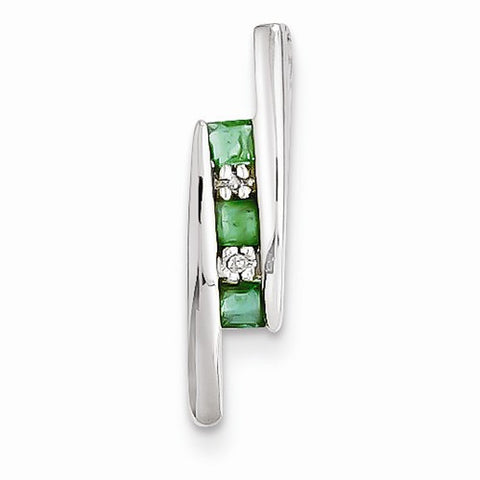 14k White Gold Diamond & Emerald Pendant, Quality AA (G-H Color, SI1-SI2 Clarity)