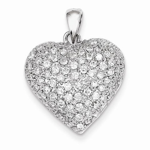 14k White Gold Fancy Diamond Heart Pendant, Quality AA (G-H Color, SI1-SI2 Clarity)