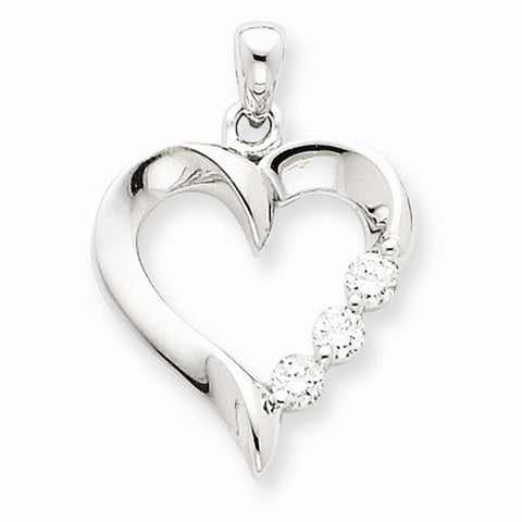 14k White Gold Three Stone Diamond Heart Pendant, Quality AA (G-H Color, SI1-SI2 Clarity, 0.25 cttw)